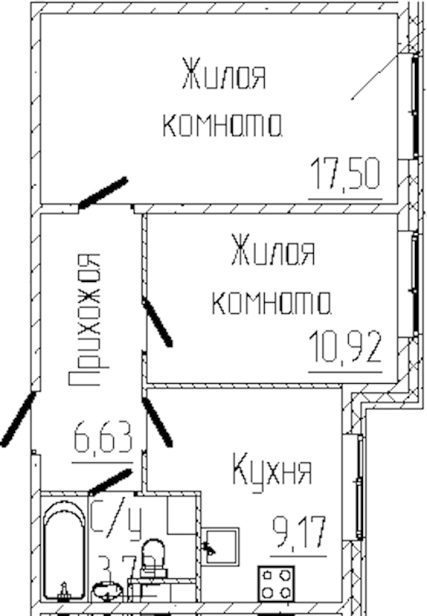 2-комнатная квартира 48.01 м², 2/8 эт., ЖК «SERTOLOVO PARK»